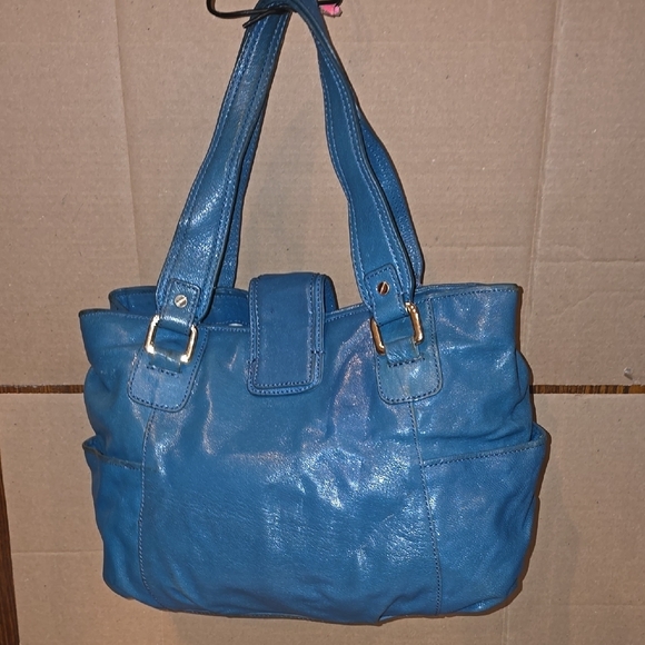 Vintage Michael Kors Blue Shoulder Bag with Gold Accents - Picture 5 of 9